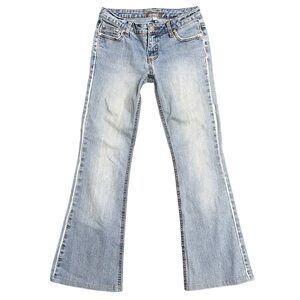 Y2K YOUNIQUE women's light faded lowrise flare embroidered jeans, 3.